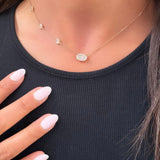 Lab Oval Solitaire Necklace With Bezel Diamond Chain