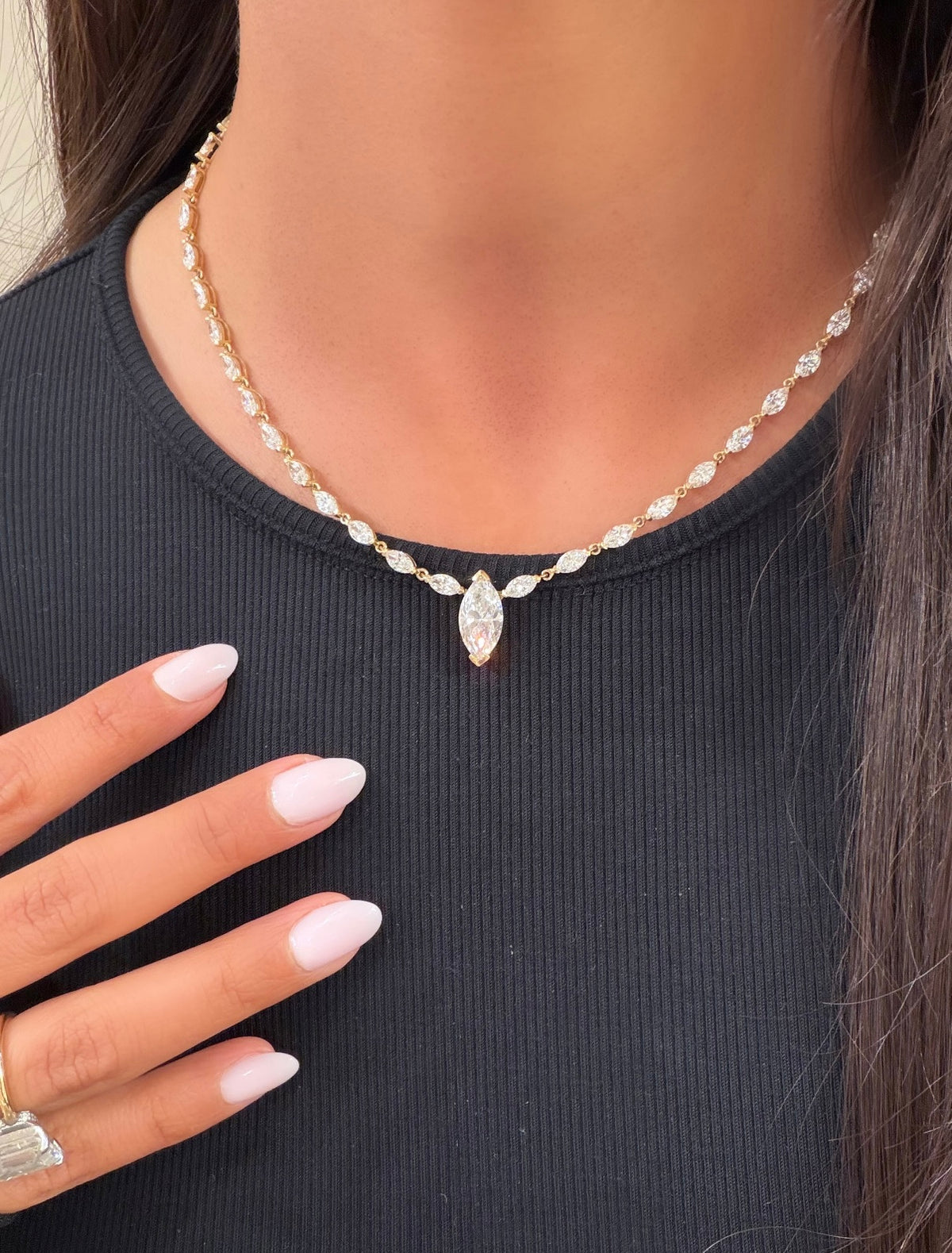 Lab Marquise Tennis Necklace