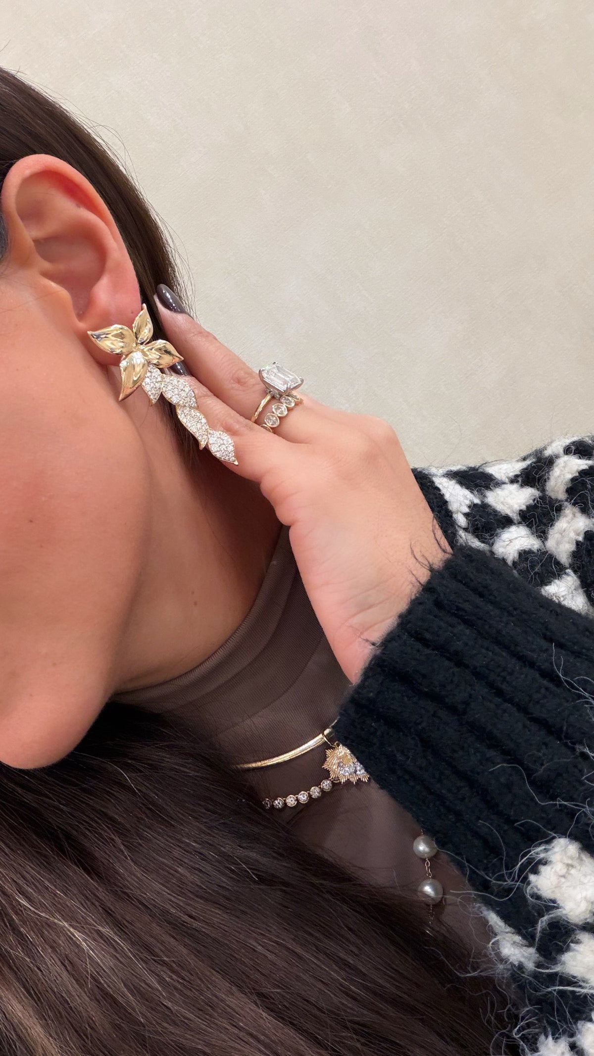 2 in 1 Flower & Diamond Hang Earrings