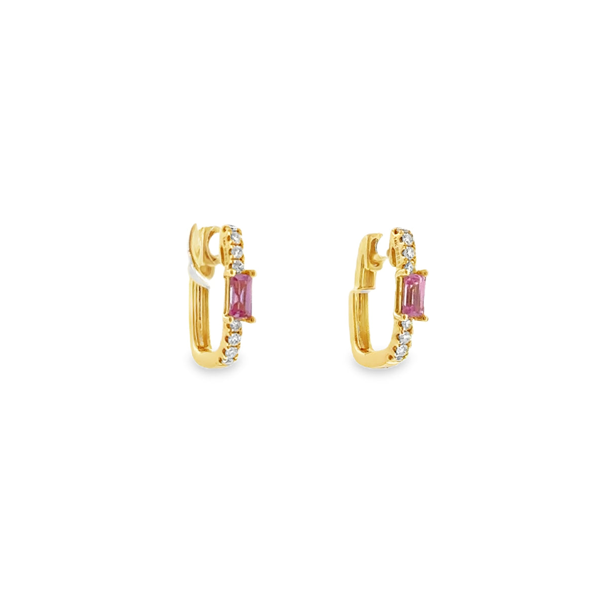 Square Pink Sapphire Mini Huggies