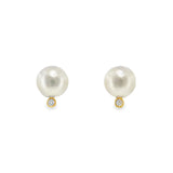 Pearl Studs with Single Diamond
