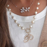 Double Flower Necklace with Diamond by Yard Chain