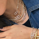 Fancy Paperclip Bracelet With Diamond Link- YG/WG