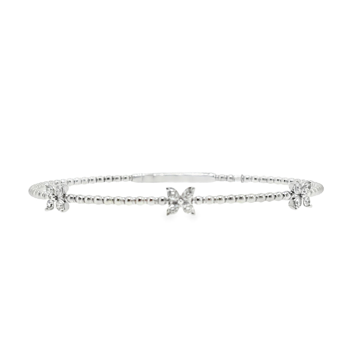 Diamond Flower Flexi Bangle- WG