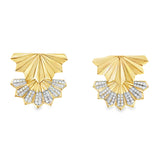 2 Way Double Fan Gold and Diamond Earrings