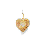 Fluted Heart Charm With Pave Heart Center