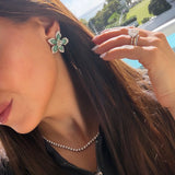 Jade & Diamond Flower Earrings