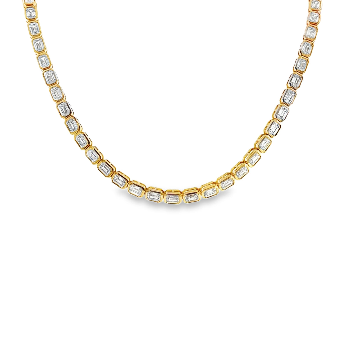 Lab Emerald Diamond Bezel Tennis Necklace