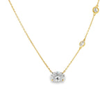 Lab Oval Solitaire Necklace With Bezel Diamond Chain