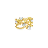 Gold Wavy Ring With Pear Diamonds