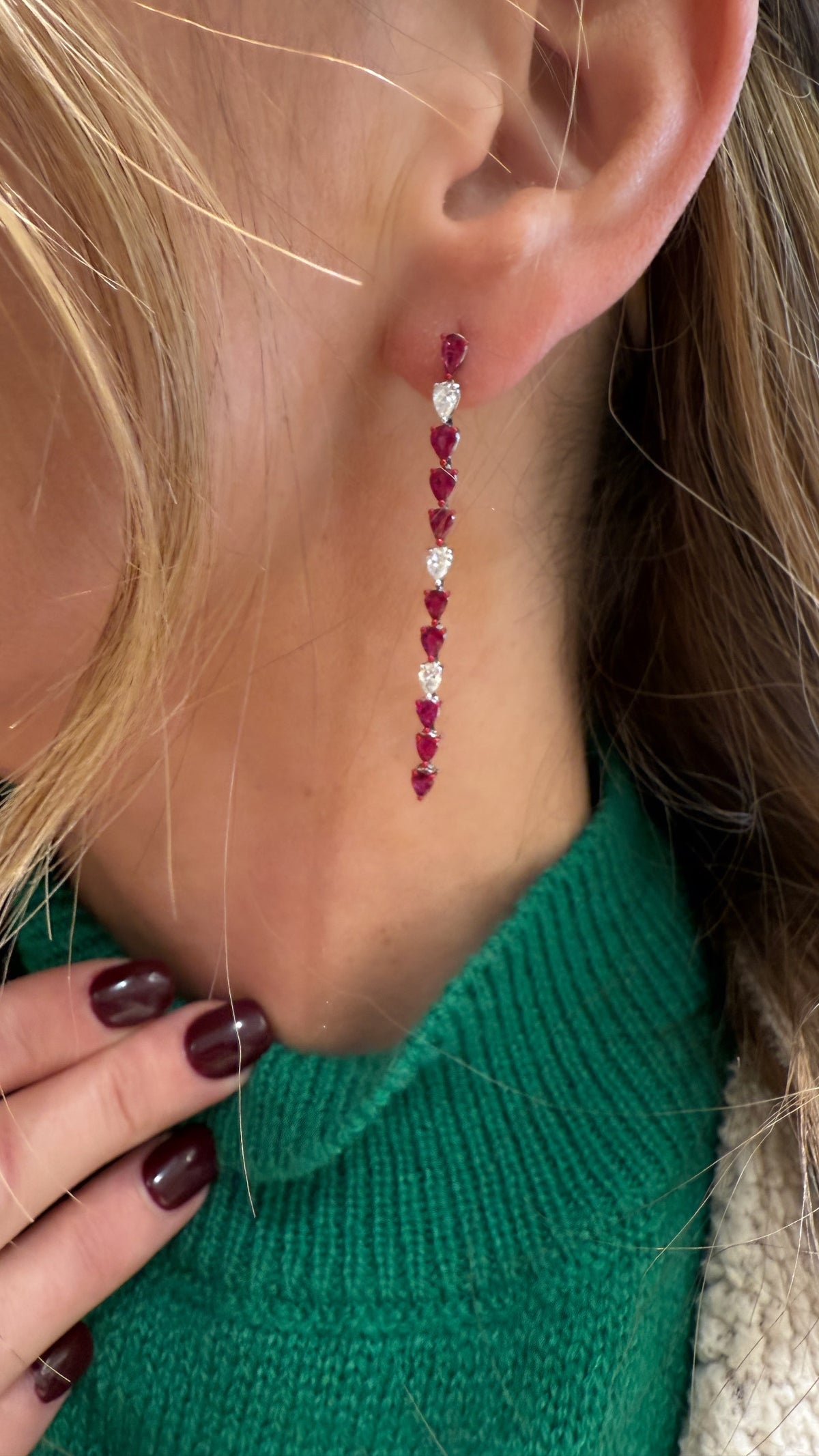 Long Pear Ruby/Diamond Earrings