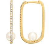 Mini Oval Diamond Hoops with Pearl