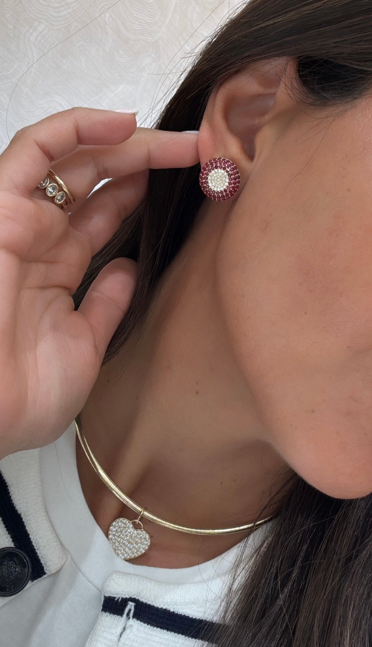 Ruby/Diamond Button Earrings