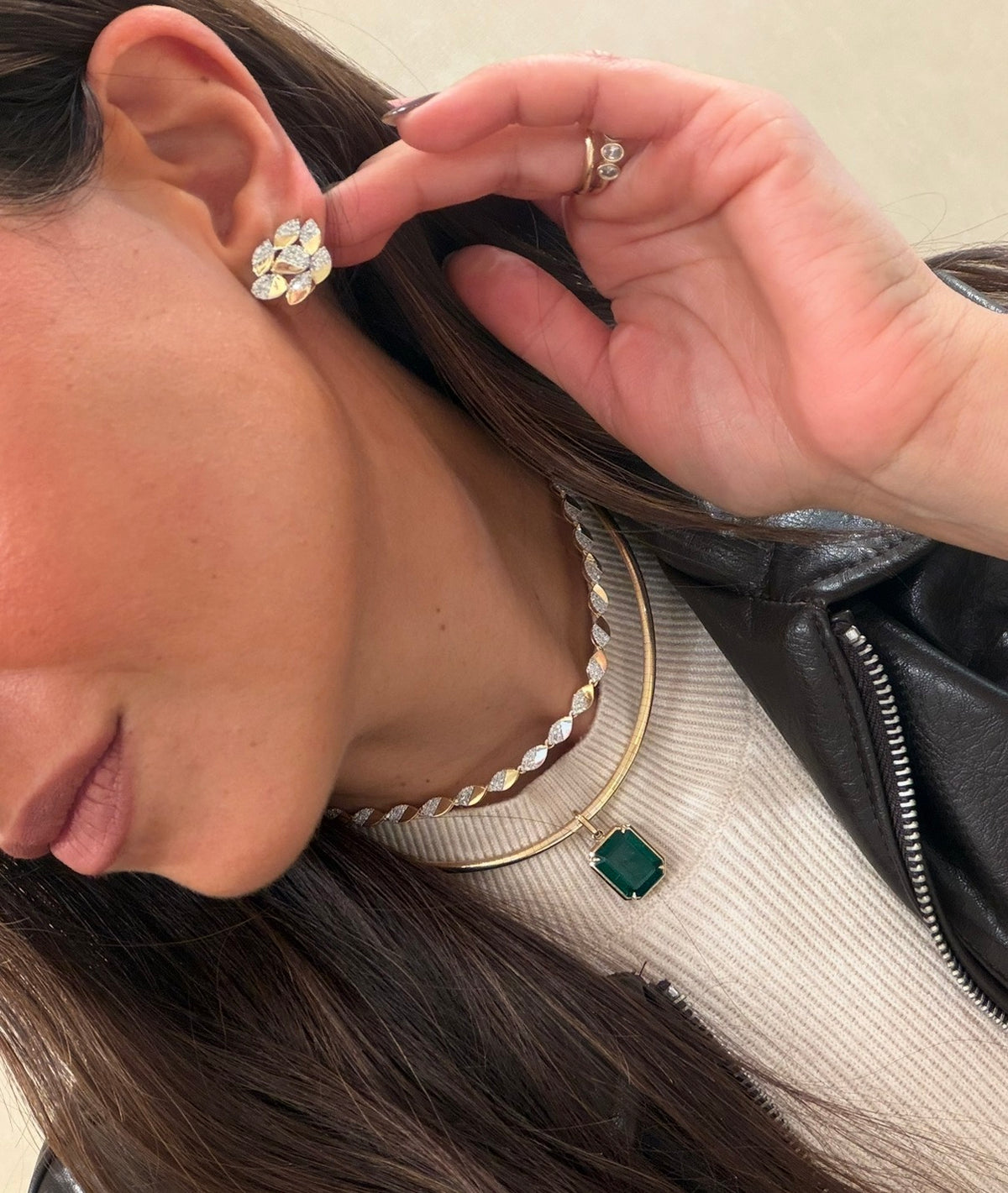 Gold & Pave Leaf Cluster Earrings