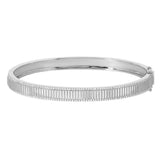 White Gold Fluted Bangle with Diamond Border