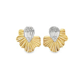 Fluted Gold Leaves Earrings With Diamond Center