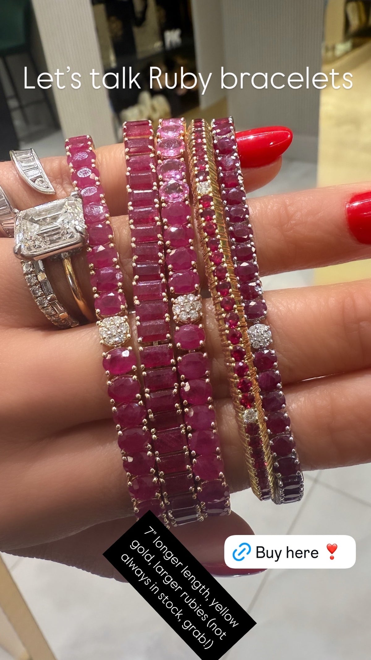 Large Ruby Tennis Bracelet- 7”