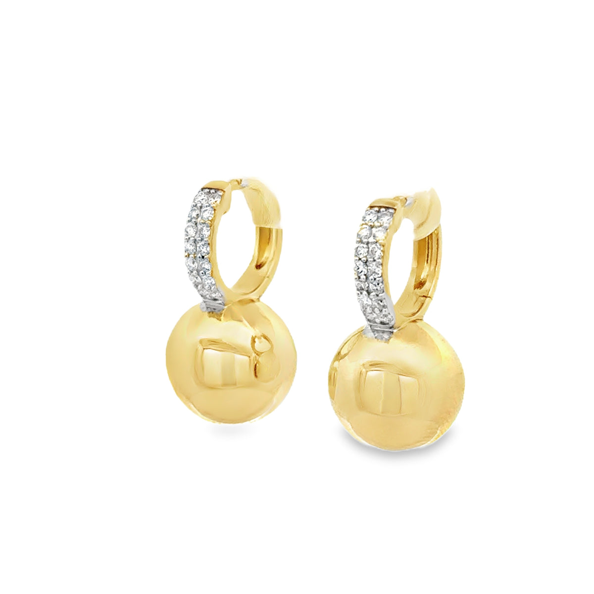 Diamond Huggies with Gold Ball Earrings