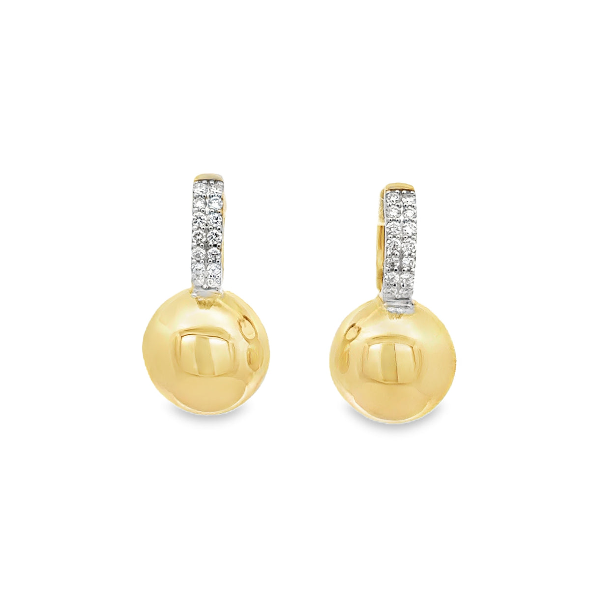Diamond Huggies with Gold Ball Earrings