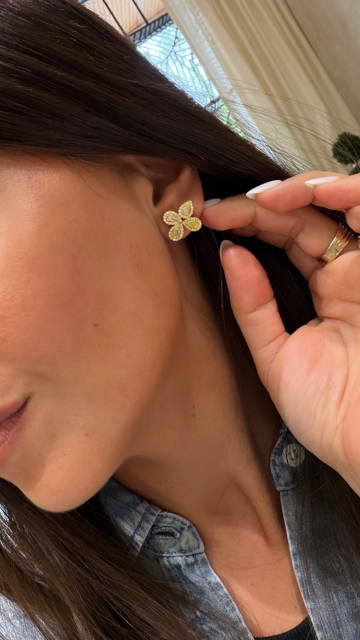 Yellow Diamond Flower Earrings