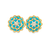 Turquoise Large Flower Studs with Diamond Cluster