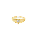 Fluted Gold With Diamond Heart Ring