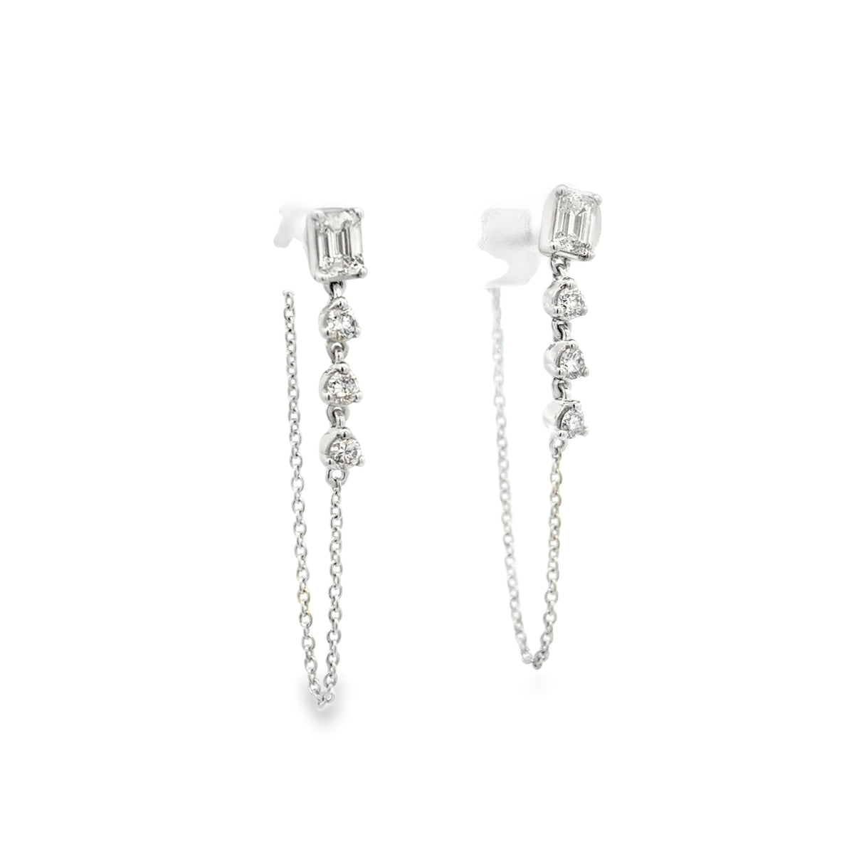Emerald Cut Strand Huggies- WG