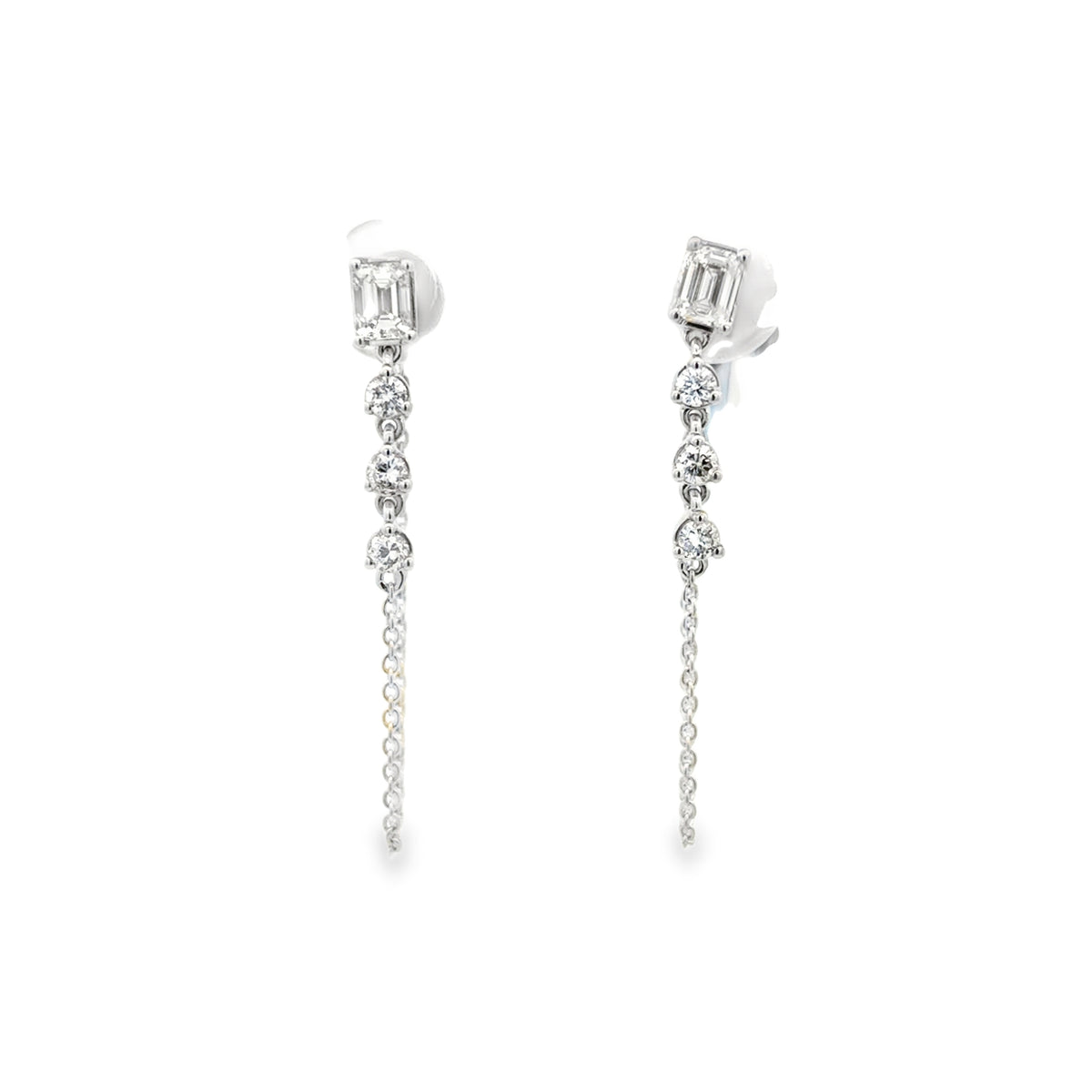 Emerald Cut Strand Huggies- WG
