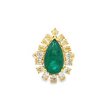 Emerald Pear & Yellow Diamond Cocktail Ring