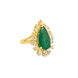 Emerald Pear & Yellow Diamond Cocktail Ring