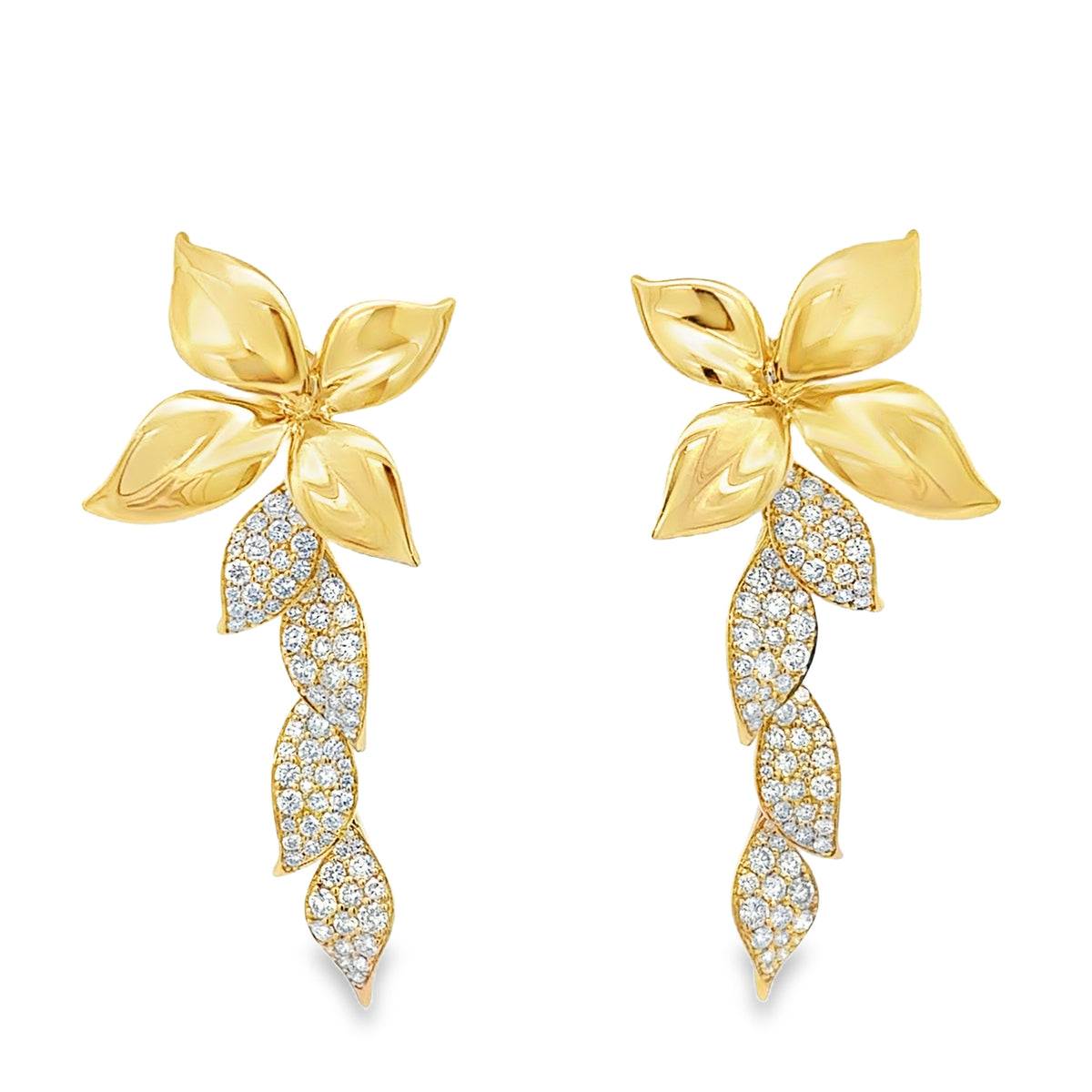 2 in 1 Flower & Diamond Hang Earrings