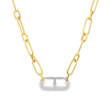 Fancy Paperclip Necklace with Diamond Link- YG/WG