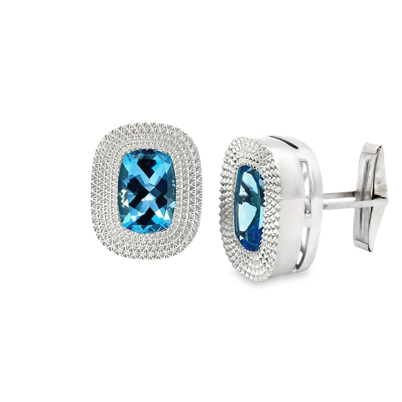 Cushion Cut Blue Topaz Cufflinks WG