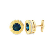 Round London Blue Topaz Cufflinks with Hidden Diamond Halo YG