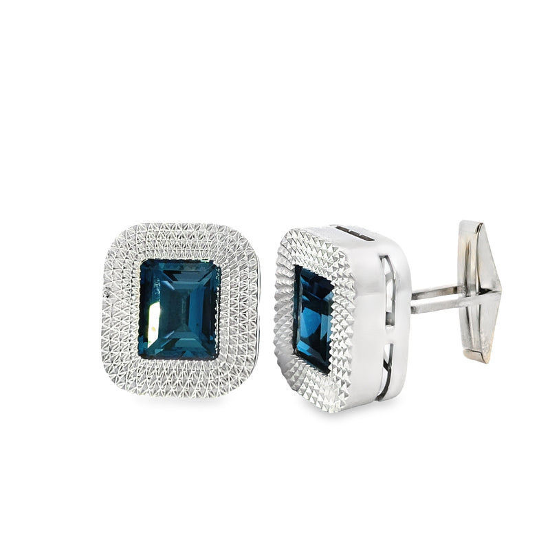 London Blue Topaz in Radiant Cut Cufflinks WG