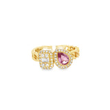 Pink sapphire pear and diamond chain ring