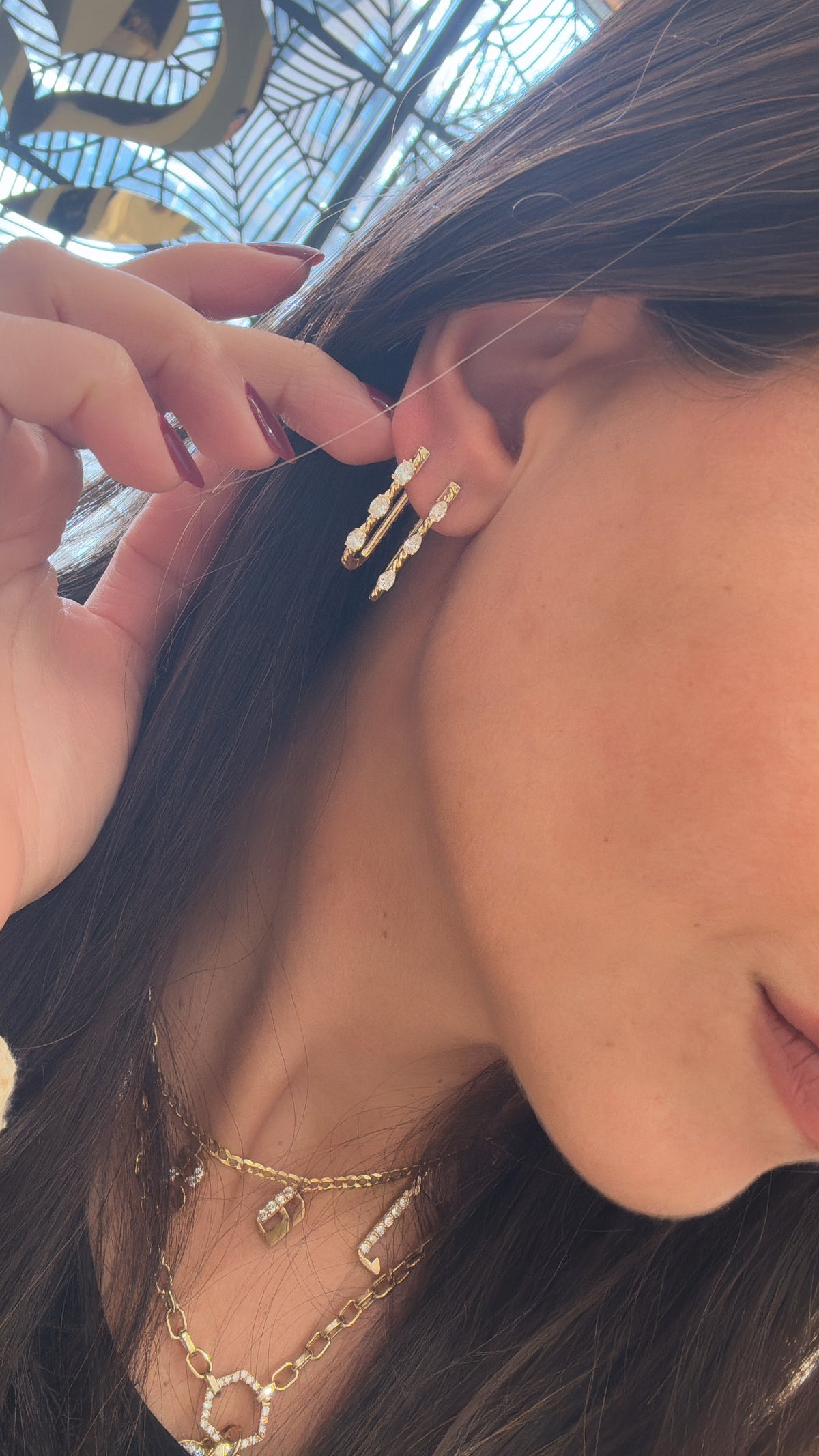 Gold Rope Hoop With Oval Diamonds
