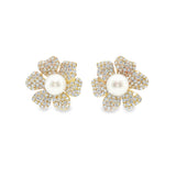 Diamond Flowers Earrings With Pearl Center