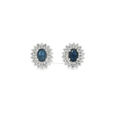 Diamond Halo Earrings With Sapphire Center