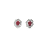 Diamond Halo Earrings With Ruby Center