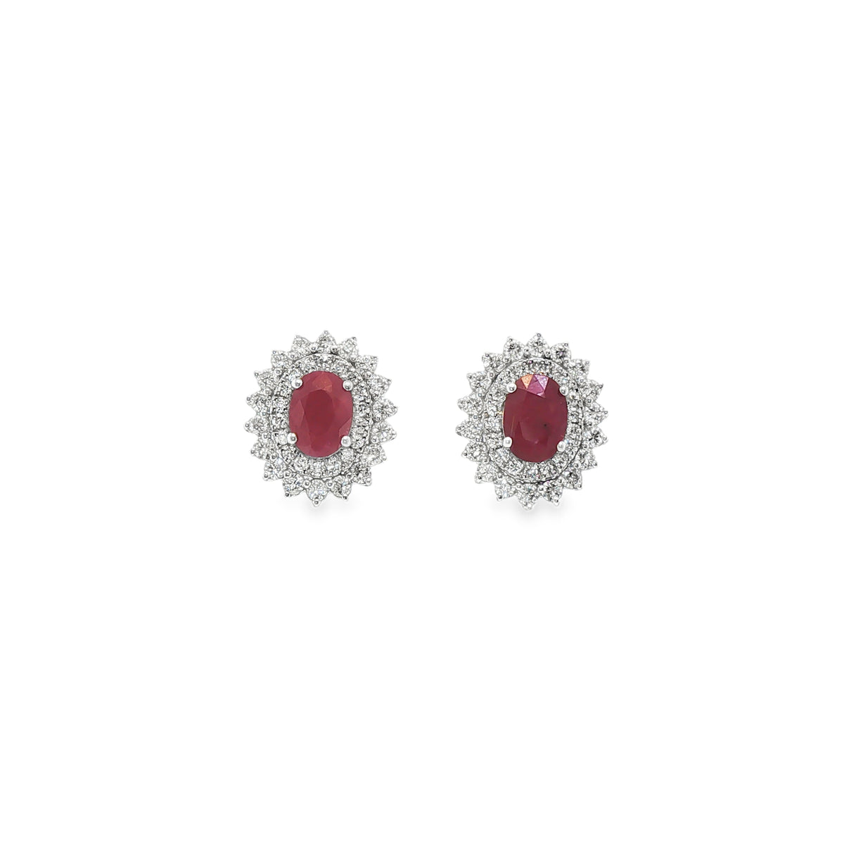 Diamond Halo Earrings With Ruby Center