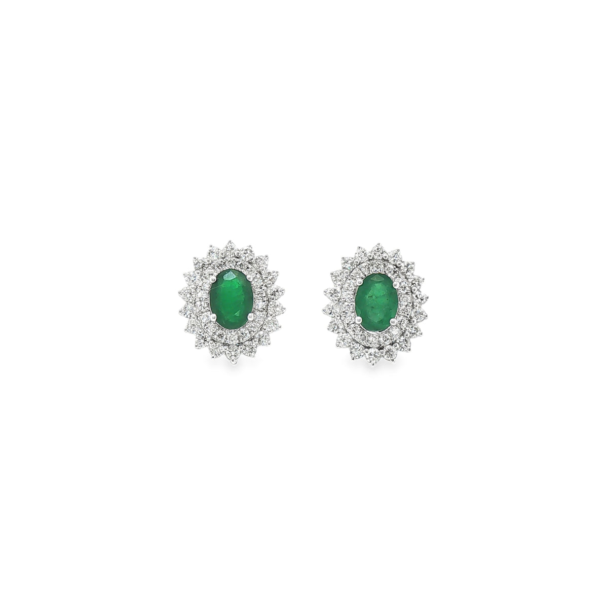 Diamond Halo Earrings With Emerald Center