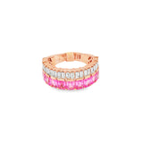 Pink Sapphire & Baguette Diamond Stacked Ring