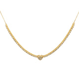 Half Tennis Necklace with Heart- YG