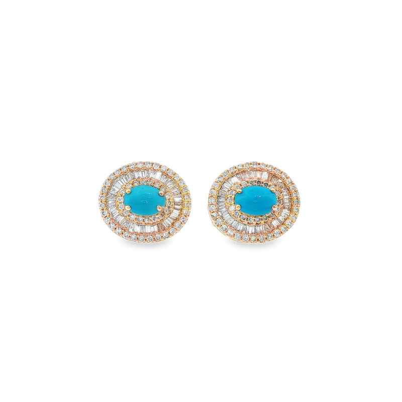 Turquoise & Baguette Diamond Earrings