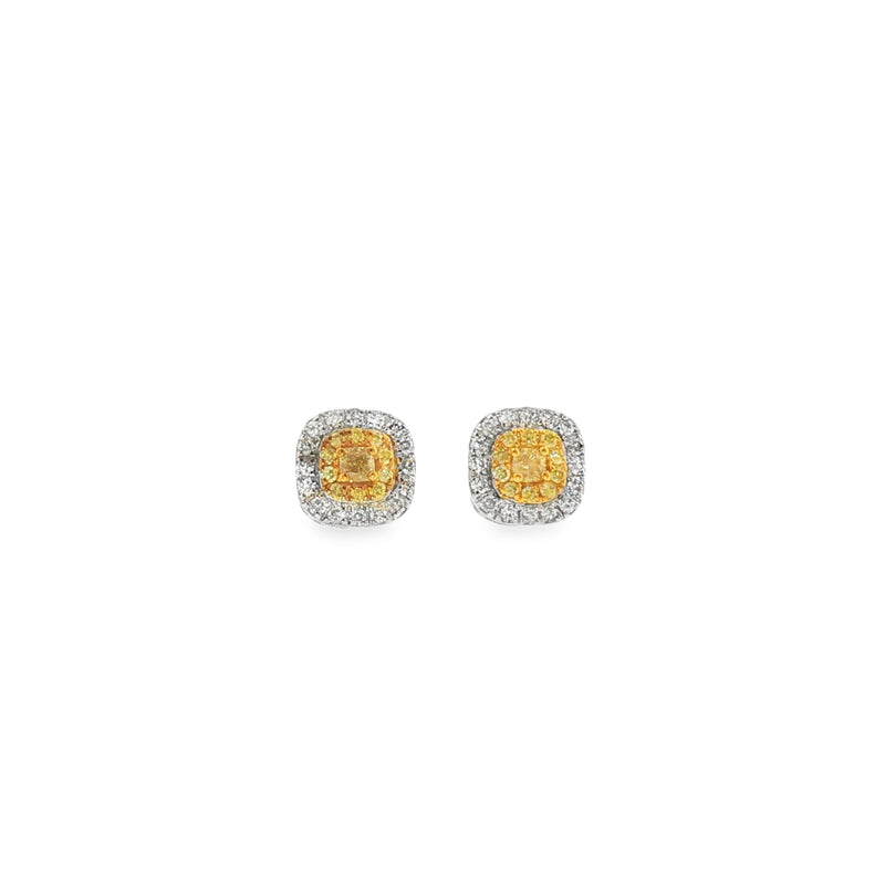 White & Yellow Diamond Square Studs