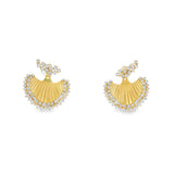 Scattered Diamond Fluted Gold 2 in 1 Earrings