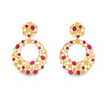 Matte Gold Earrings With Scattered Rubies