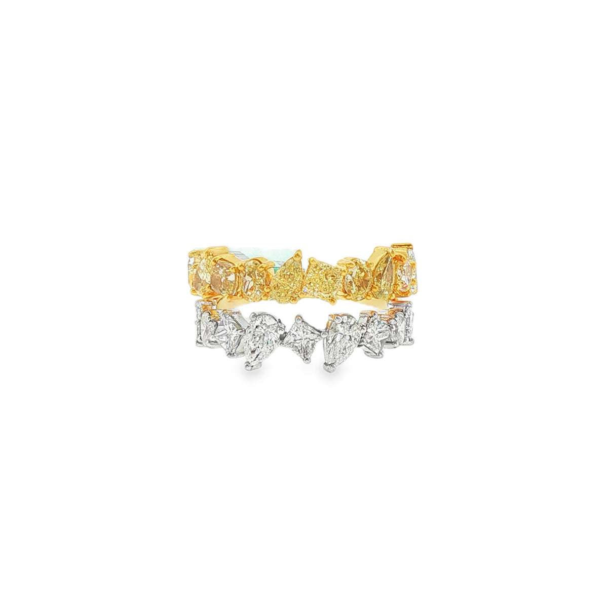 Mixed Shape Yellow & White Diamond Stacked Ring