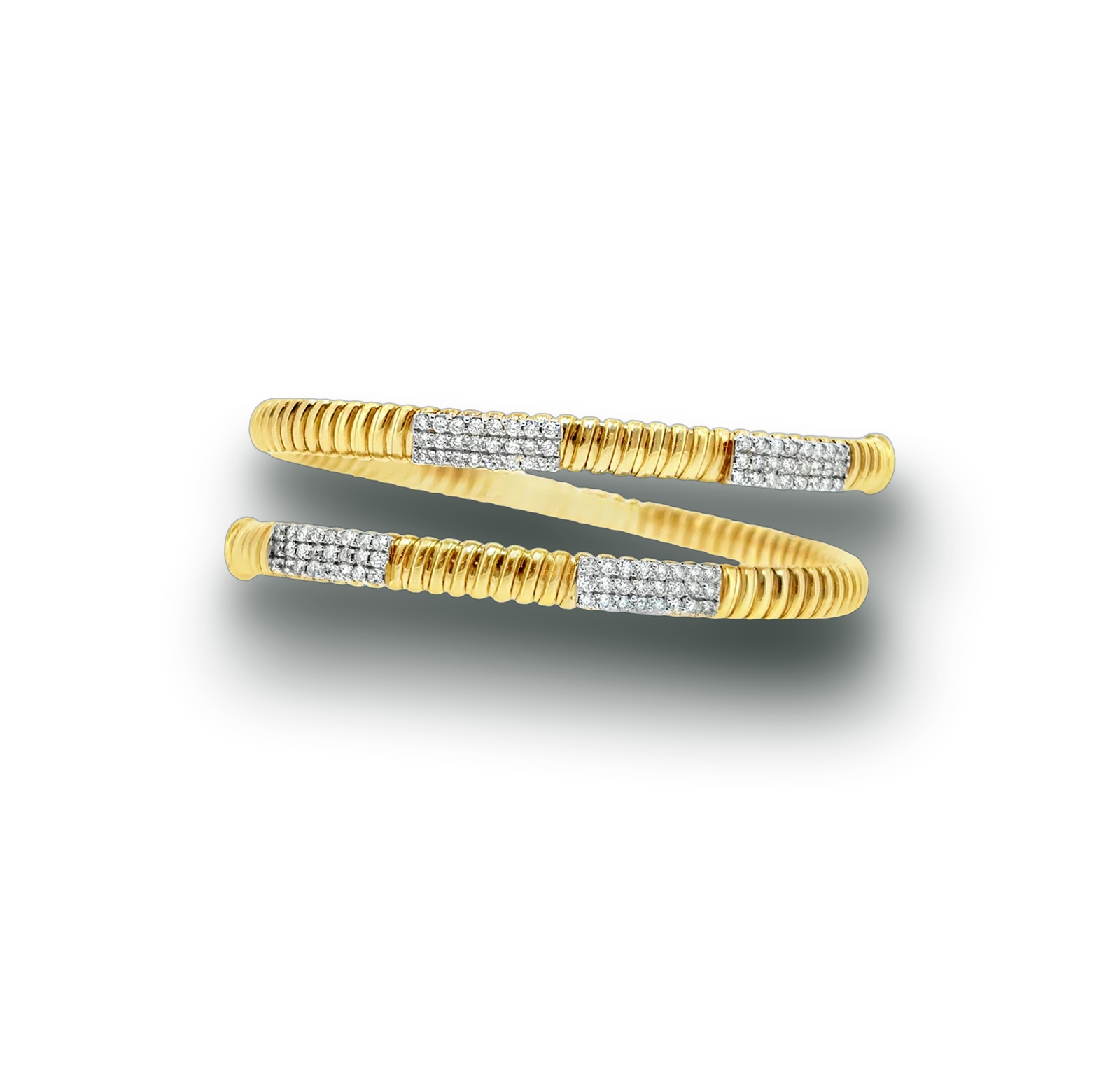 Italian Flex Spiral Bangle in yellow gold with pavé diamond sections
